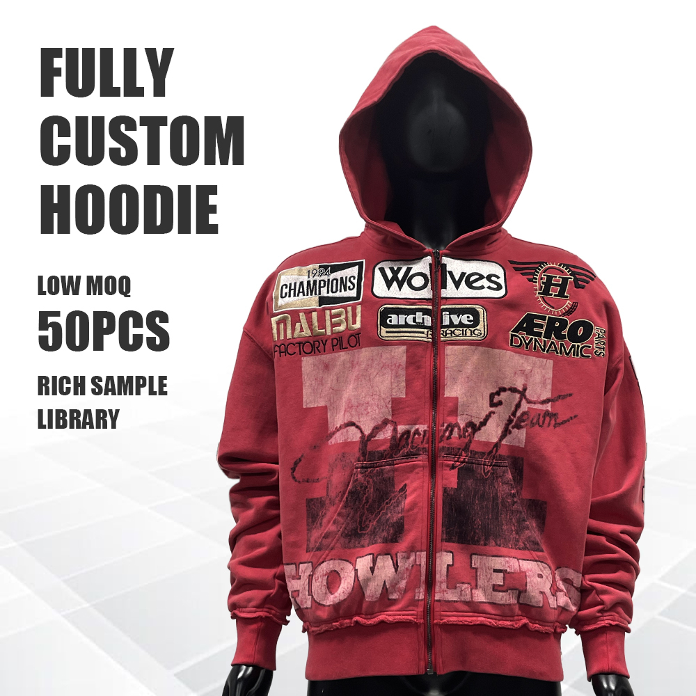 Custom Acid Wash Hoodie Vintage Screen Print Embroidery Pattern Logo Boxy