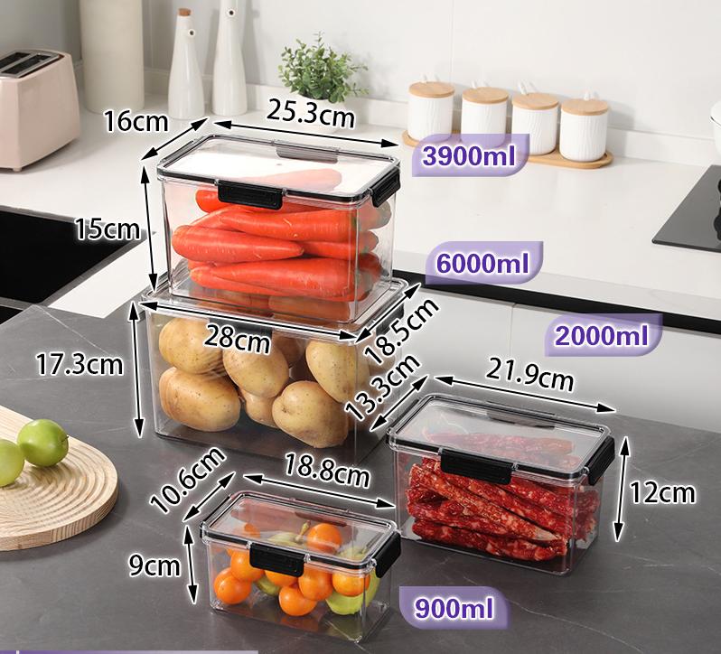 Custom Rectangular Crisper Storage Box Household Plastic Fruit and Vegetable Sorter for Kitchen Refrigerator Organization