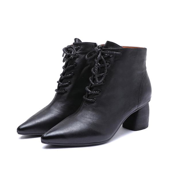 S221 Pointed toe leather short boots Korean style all-match high heel women's leather boots