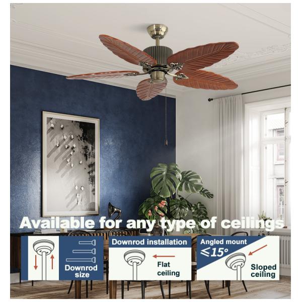 1stshine Ventilador de teto de casa com lâminas de madeira maciça e 3 velocidades de puxar controle de cadeia