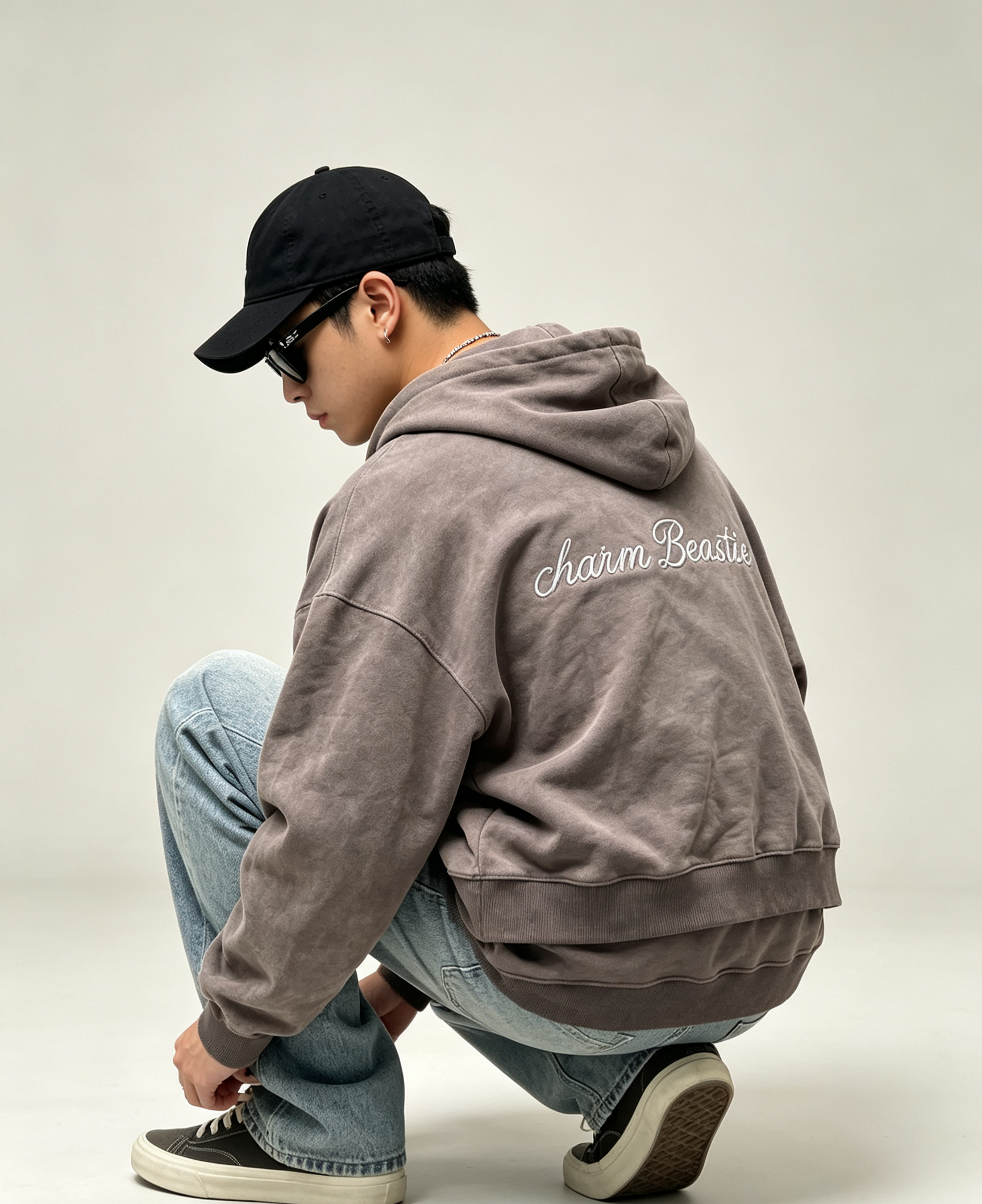 Double Layer Mens Zip Up Hoodie Embroidery Oversized Hoodie Streetwear Vintage Washed