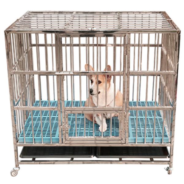 Large Foldable Stainless Steel Dog Cage with No Pattern and Push-up Closure