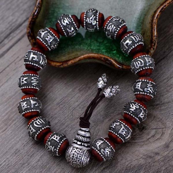 Women and Men Sterling Silver Wrap Sandalwood Bead Strand Bracelet Couples Jewelry(B20180102)