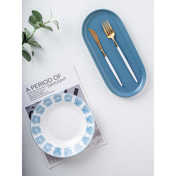 Белые голубые миски зарядные плиты стейки блюда столовая посуда фарфоровые обеденные наборы для 10 пользователей