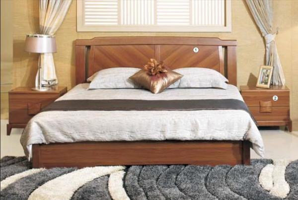 Solid Wood Material Panel Bedroom Furniture Walnut Color Modern Simple Double Bed
