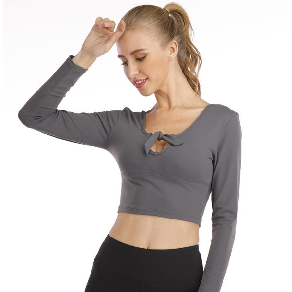 женская Loosed Breathable Йога футболка длинный рукав Сухой фит бегущая рубашка