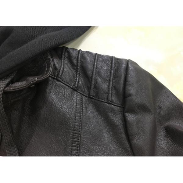 Autumn Black Mens PU Jacket Faux Leather Biker With Detachable Knit Hood