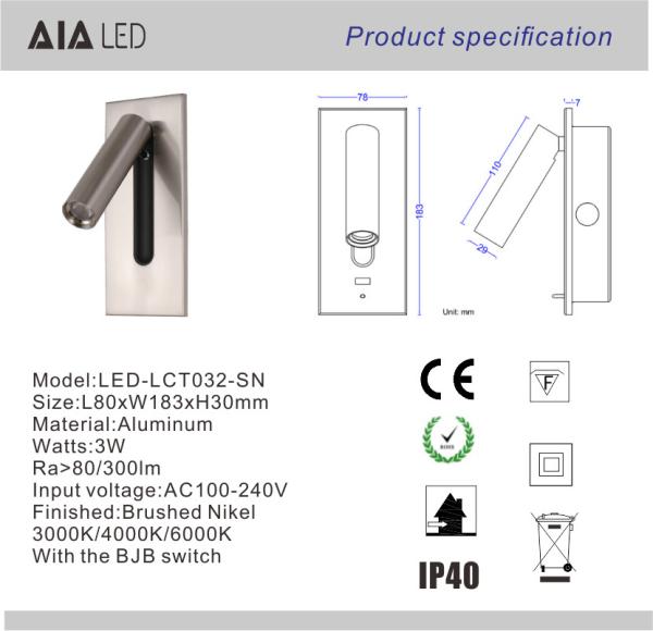 Adjustable stainless steel flexible LED headboard reading light modern aluminum hotel bedside wall light bed wall lamp