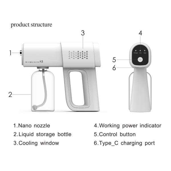 15W K5 Alcohol Sanitation Spray Guns Disinfectant Steam Gun USB Rechargeable