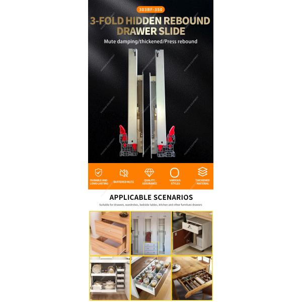 370mm Cabinet Depth Hidden Bottom Mount Drawer Slides with Soft Close and Push Open