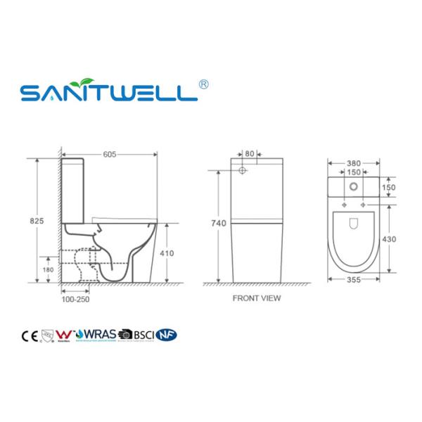 Two Piece Rimless Close Coupled Toilet For Bathroom With European Style