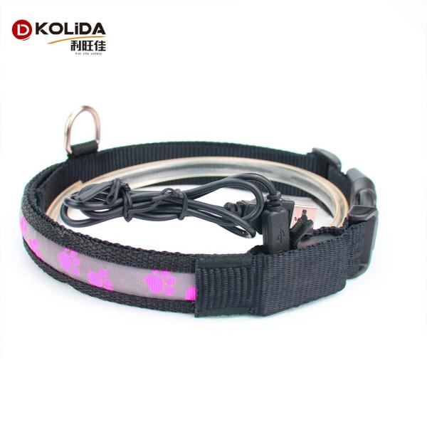 C903 Factory Supply Wholesale Waterproof Custom Nylon Webbing Logo Printed Flashing Led Dog Collar for Pet Safety