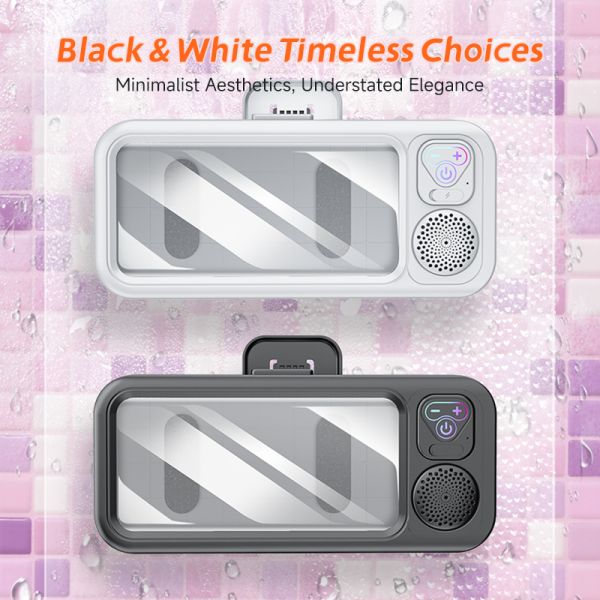 5W Bathroom Speaker with Touch Screen Adjustable Angle IPX5 Waterproof Strong Suction 8H Playtime Portable Bluetooth Speaker with Microphone