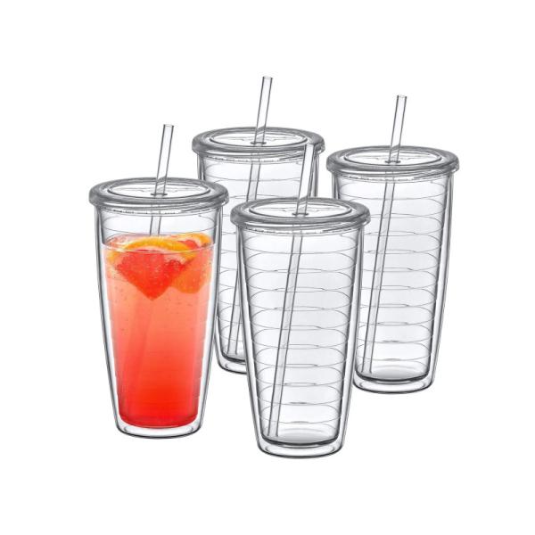 Tumbler de acrílico con tapa y paja de doble pared de colores mixtos copas de plástico reutilizables con su propio diseño