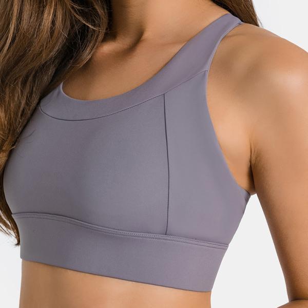 Adjustable Strap Round Neck Womens Sports Bra Quick Dry Nylon Fitness Crop Top