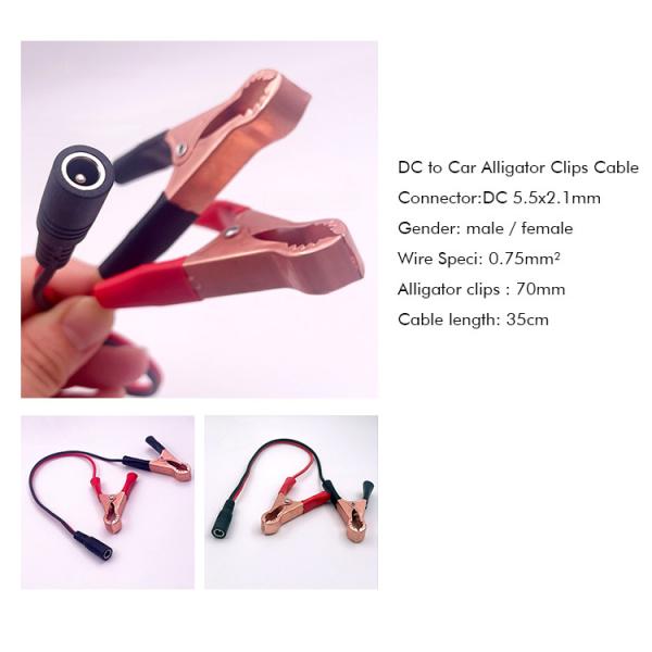 Male Female DC Jack Plug 5.5x2.1mm to Alligator Clips Car Charger Power Supply Cord Cable