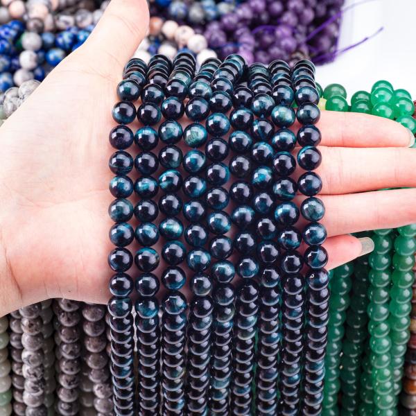 L'encre de pierre précieuse de cristal naturel de l'œil de tigre bleu à perles lâches à fils de pierre semi-précieuse