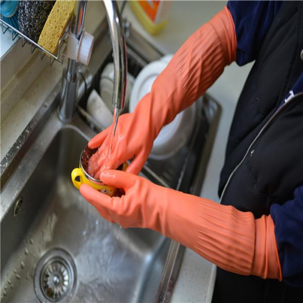 Household Extra Long Sleeve Rubber Gloves High Latex Content For Daily cleaning