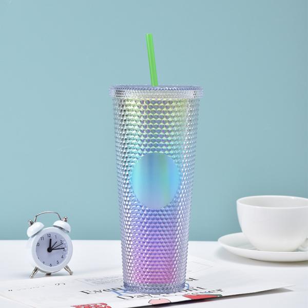 Studded Tumbler With Straw Tumblers With Lids And Straws Pink Tumbler With Straw Textured Cup BPA-Free Double-Wall Plastic Tumblers For Iced Coffee Cold Drinks Or Water 24 Oz