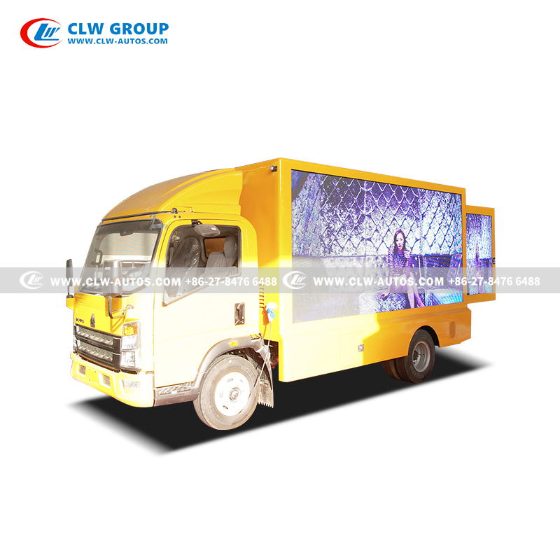 Sinotruk HOWO 4x2 LED Billboard Truck with Triple-Side P4/P5 LED Screens, Hydraulic Liftable Screens, and Foldable Stage