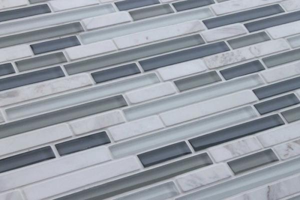 Bliss Iceland Linear Glass And Marble Mosaic Tile , Recycled Bathroom Glass Tiles