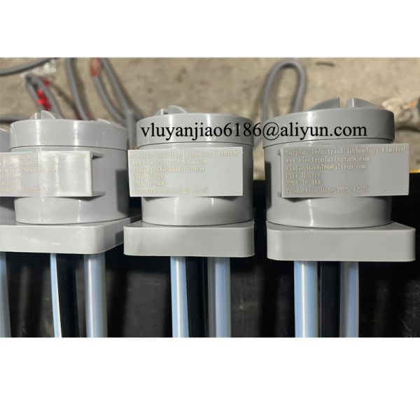 220V 4kw Vertical PTFE Immersion Heater Electric Over The Side Heater For Electroplating Tank