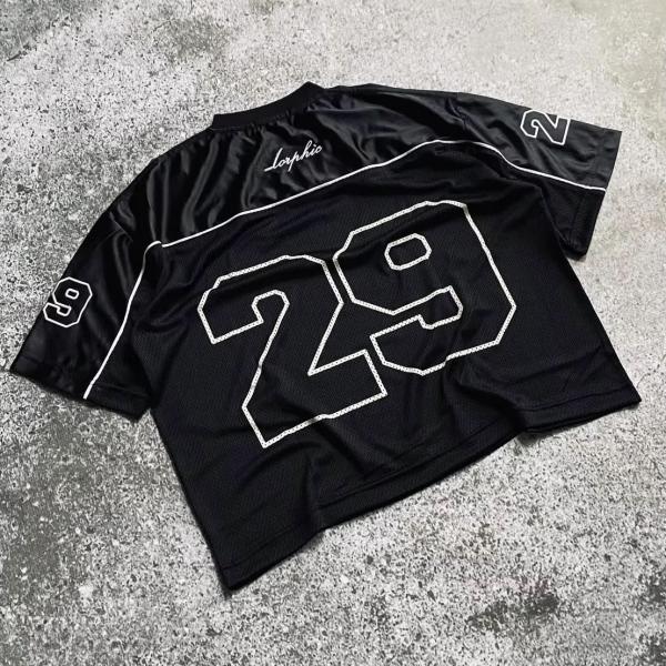 Impresión a medida Poliéster de gran tamaño Vintage Boxy Retro Fútbol Camiseta de fútbol V Cuello de malla camisetas masculinas Streetwear verano