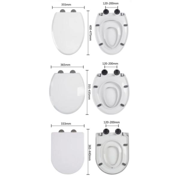 Couverture de siège de toilette en plastique blanc de forme carrée avec dégagement rapide et fermeture par coussin