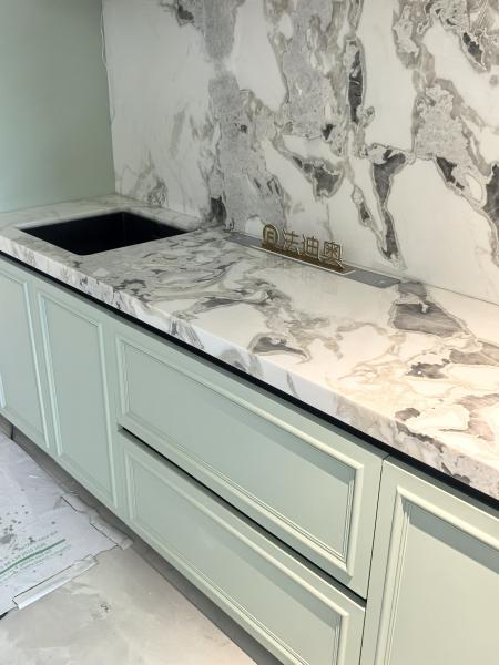 Fadior Full Stainless Steel Custom Kitchen Cabinet - Elegant White & Mint Green, Island Layout