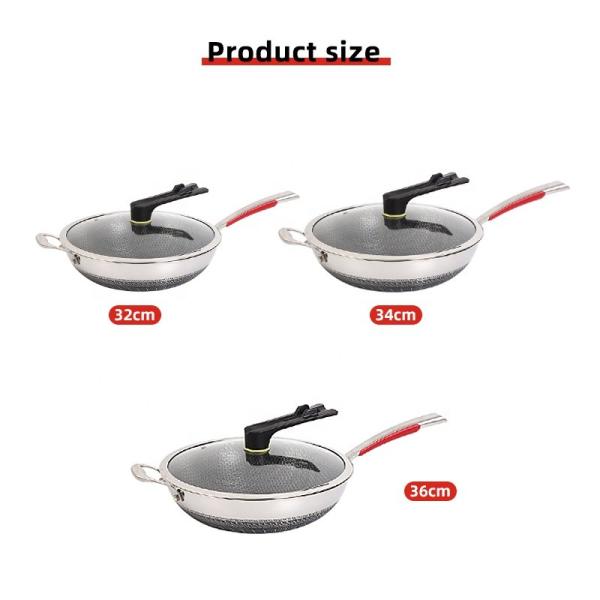 Hot Selling Kitchen 32cm Induction Wok Pan SUS 304 Stainless Steel Honeycomb Non-stick Frying Pan