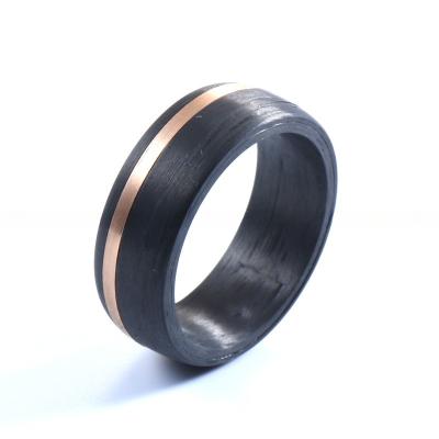 Carbon Fiber Rose Gold Circle Inlay Men's Wedding Band Black 8mm for Engagement