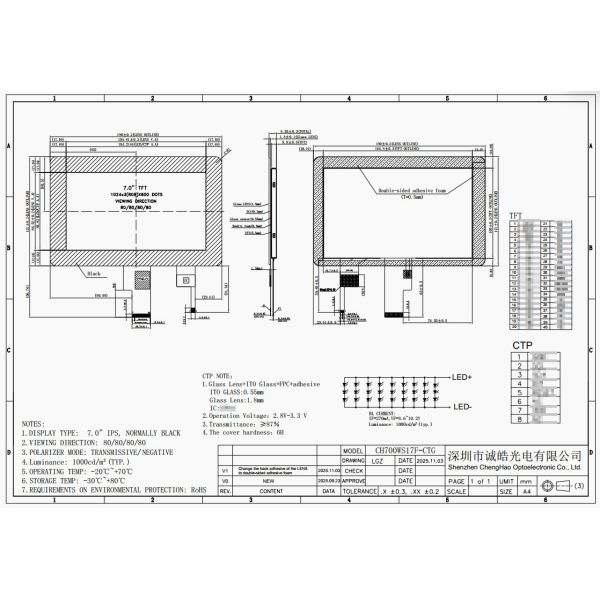 Sunlight Readable Display 7 Inch Full Viewing Direction Touch Lcd Module