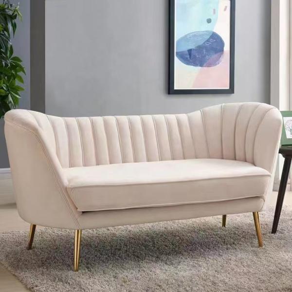 Modern Living Room Navy Blue Velvet Sofa Hotel Lobby Curve Arc Velvet Sofa