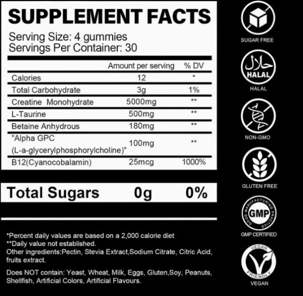 Pure Creatine Monohydrate Powder Gummies Energy Supplements For Men Women