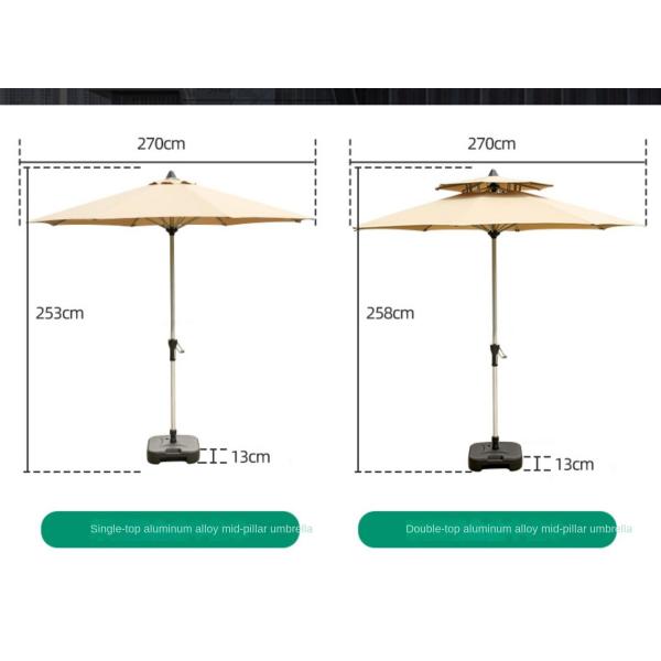 Double Canopy Parasol Center Pole Umbrellas Radii 1.35m For Garden And Beach