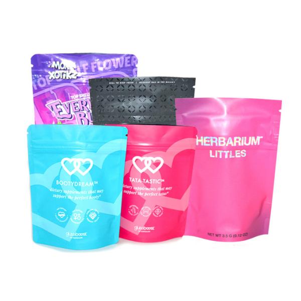 Custom Candy Holographic Laser Hologram Cannaburst Plastic Zipper Stand Up Pouch