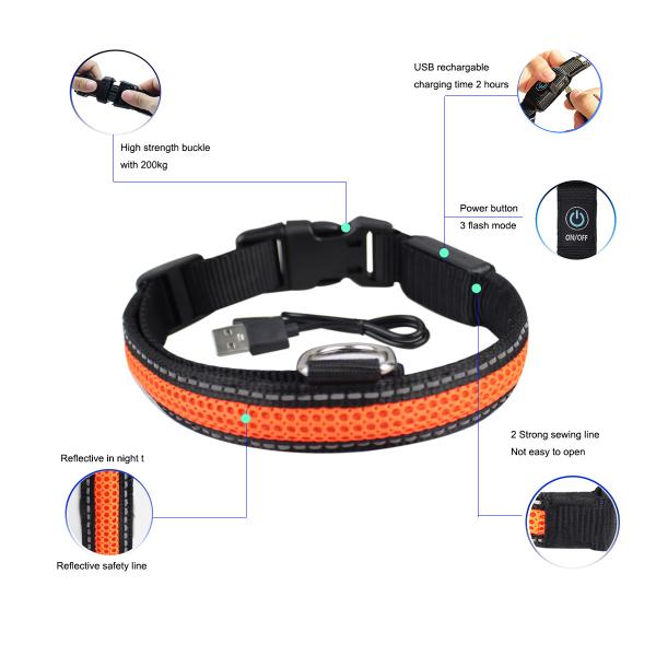 C914 Nylon LED Pet Necklace Rechargeable Flashing Dog Collar Led Usb