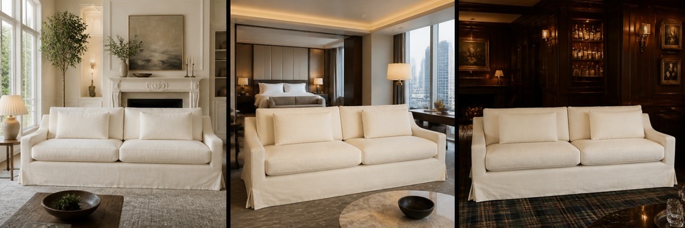 Transitional High-Back 3-Seater Slipcovered Sofa  SF-005