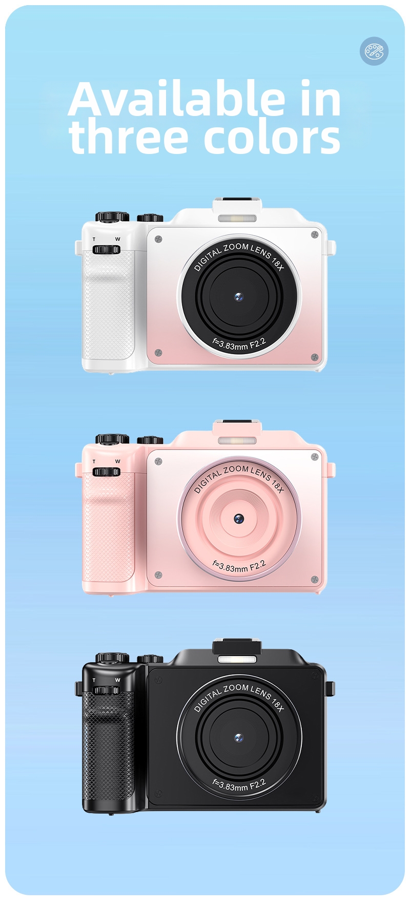 New 8K Student Beauty Camera with Dual Lens Wifi Transfer 8 Filter Modes 18X Zoom Anti Shake and 8 Filter Modes for Daily Vlog