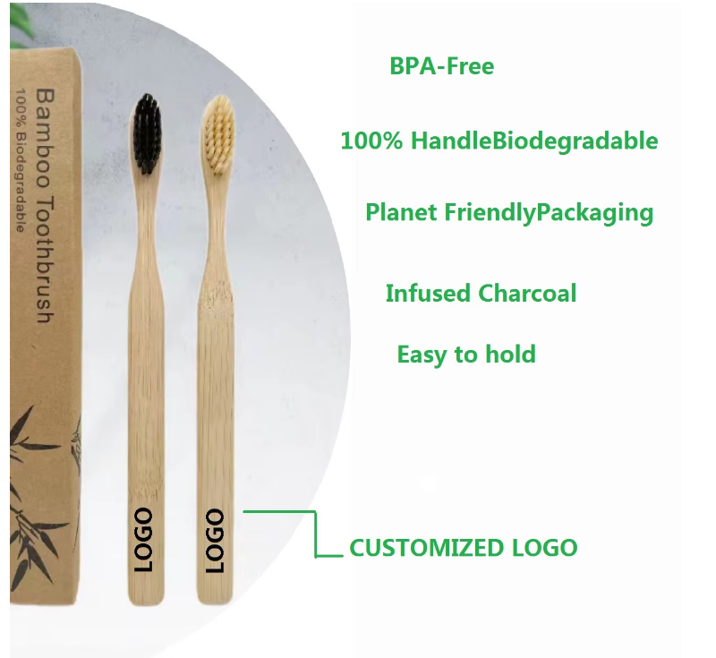 100% Biodegradable Eco Friendly Custom logo Natural Bamboo Toothbrush for Hotel