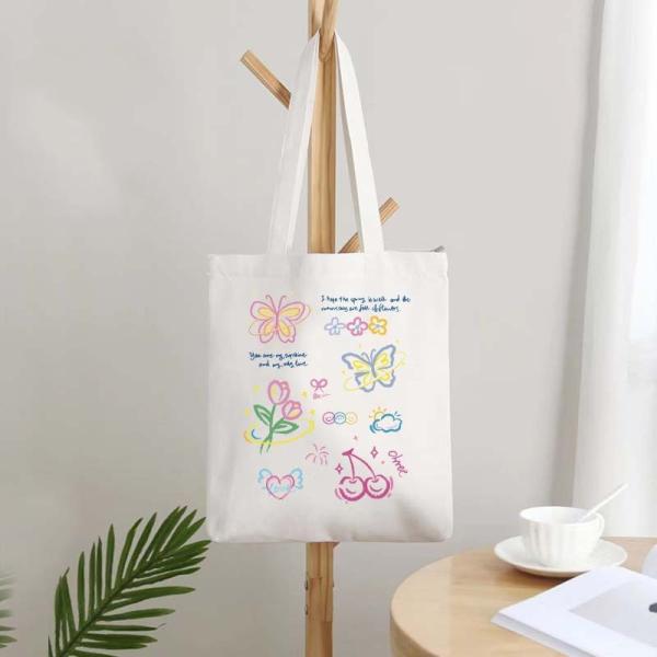 Daily Life Custom Printed Logo Cotton Canvas Tote Bag Foldable Reusable Shopping Bag