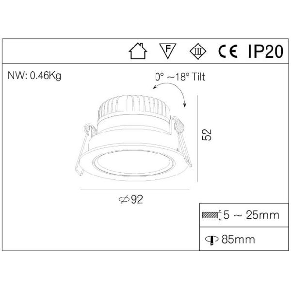 Euro Home and Hotel Downlight ,  220-240V Comercial & Architectural Light , Cast Aluminum Housing LED light