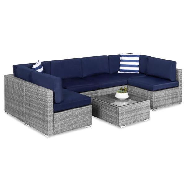 NO Folded 7 Pieces Outdoor Rattan Sofa Set Luxury Wicker L Sectional Modern Design