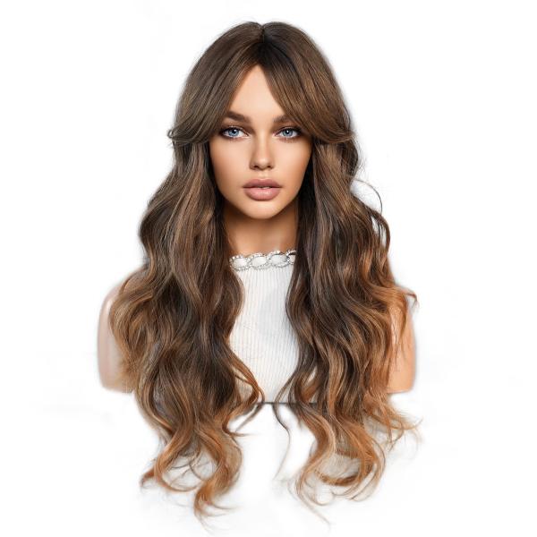 Fashion Long Body Wave Highlighted Hair Brown/Blonde Synthetic Wigs For Women