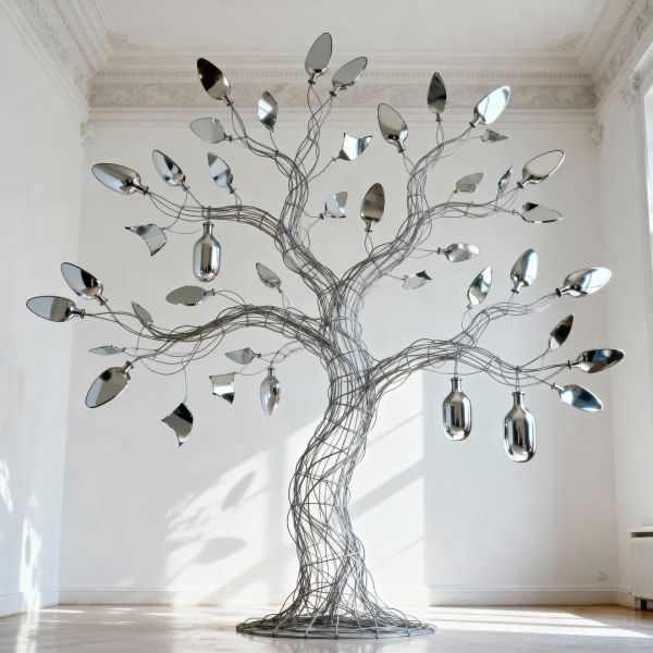 Classical Fusion Art Installation Recycled Material Stainless Steel Mirror Tree Sculpture