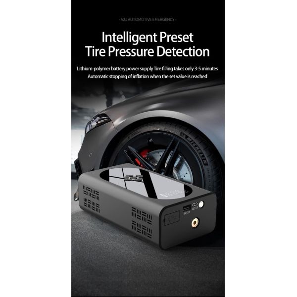 Car Portable Battery Jump Starter With Air Pump USB Output SOS Emergency Light