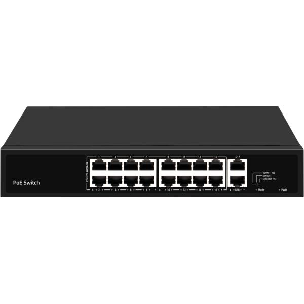 16 портов PoE Switch 10/100M Ethernet с 2 SFP/RJ45 Uplink для камер видеонаблюдения 300W Бюджет