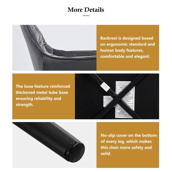 Chaise à manger tapissée en velours nordique avec des jambes en métal