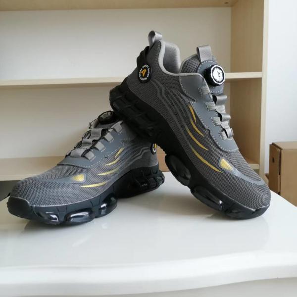 Steel Toe BOA Rotating Button Work Shoes Flying Knit Comfortable Safety Shoes With Kevlar Midsole And PU Sole