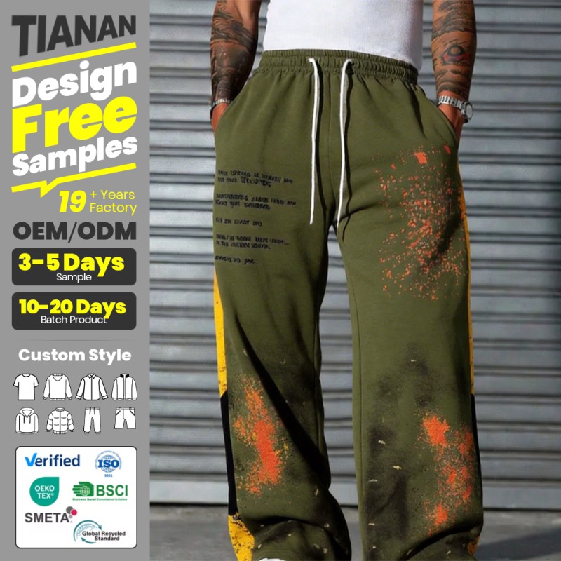 Hot Supplier Custom logo Pants Jogger for Men Baggy Vintage Hand Drawn Letter Print Drawstring High Quality Sweatpants Cotton